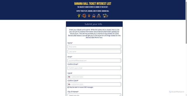Security scan screenshot of https://www.bananaball26interestlist.fansfirsttickets.com/