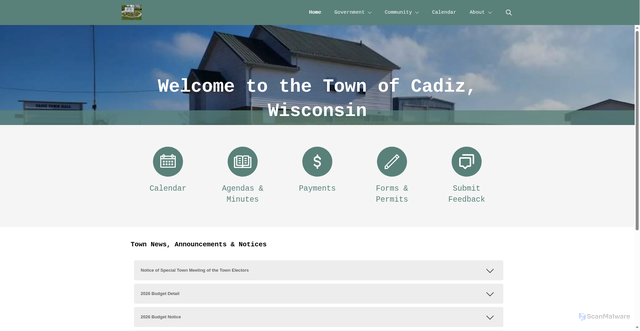 Security scan screenshot of https://townofcadizwi.gov/