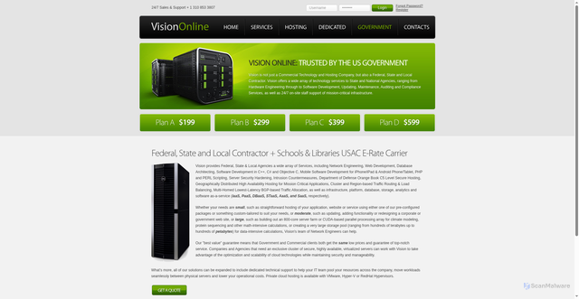 Security scan screenshot of https://visiononlinegames.com/support.html