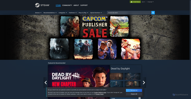 Security scan screenshot of https://store.steampowered.com