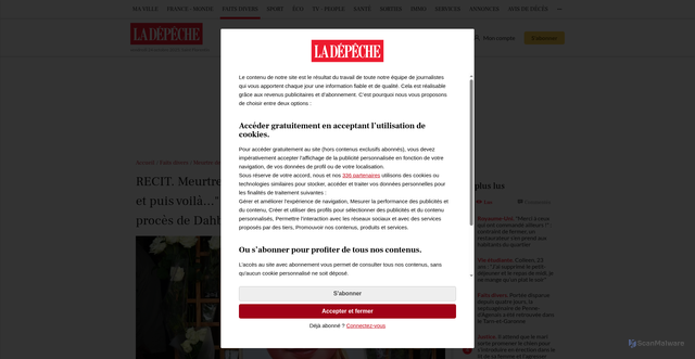 Security scan screenshot of https://www.ladepeche.fr/2025/10/17/recit-meurtre-de-lola-je-lai-scotchee-je-lai-tuee-et-puis-voila-accusee-de-meurtre-viol-et-torture-le-proces-de-dahbia-benkired-souvre-aux-assises-12996598.php