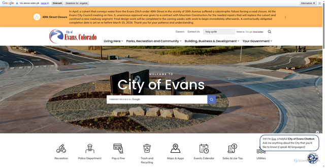 Security scan screenshot of https://www.evanscolorado.gov/