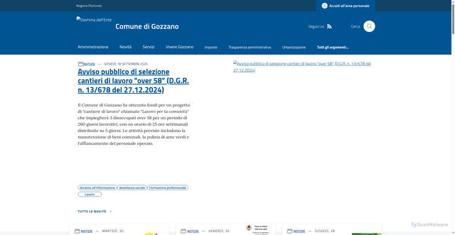 Security scan screenshot of https://www.comune.gozzano.no.it/