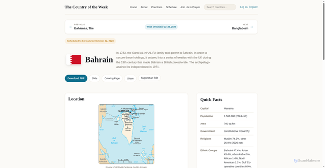 Security scan screenshot of https://www.thecountryoftheweek.com/countries/bahrain/