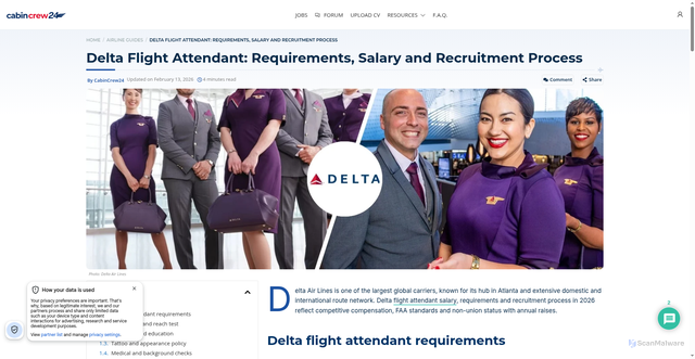 Security scan screenshot of https://cabincrew24.com/delta-flight-attendant-requirements/