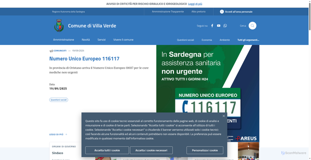 Security scan screenshot of https://www.comune.villaverde.oristano.it/