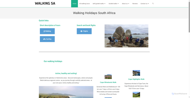 Security scan screenshot of https://www.walkingholidays.co.za