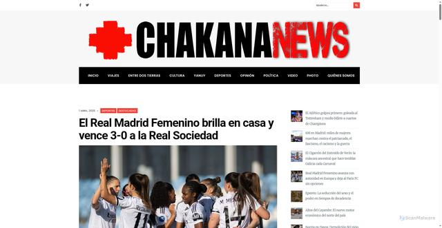 Security scan screenshot of https://www.chakananews.com/el-real-madrid-femenino-brilla-en-casa-y-vence-3-0-a-la-real-sociedad/