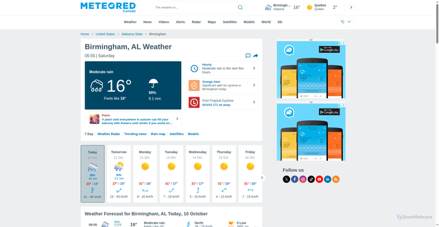 Security scan screenshot of https://www.theweather.net/birmingham-city-in-united-states-c142296.htm
