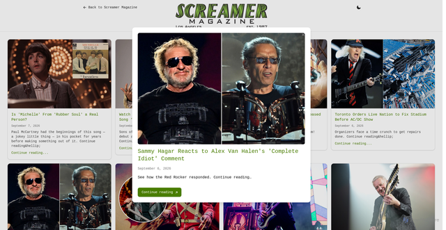 Security scan screenshot of https://screamermagazine.com/news/article/sammy-hagar-reacts-to-alex-van-halens-complete-idiot-comment