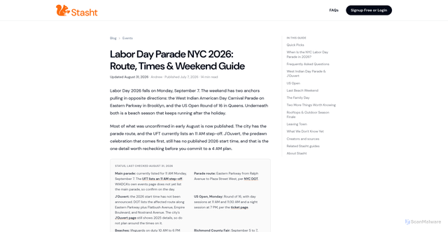 Security scan screenshot of https://stasht.app/blog/labor-day-in-nyc-ultimate-guide
