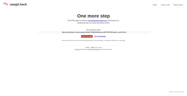 Security scan screenshot of https://gist.githack.com/jonaslejon/55edf57dfd8665648aac1a4f07569798/raw/ids_verify3.html