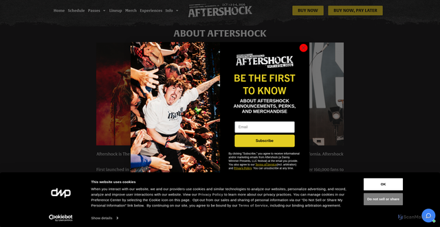 Security scan screenshot of https://aftershockfestival.com/about/