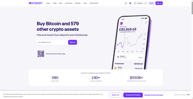 Security scan screenshot of https://www.kraken.com/