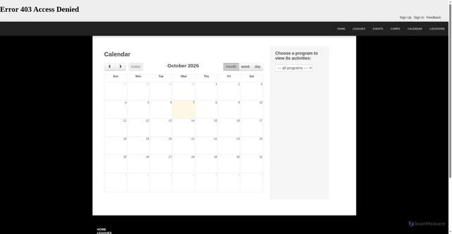 Security scan screenshot of https://sandiegopadres.leagueapps.com/calendar