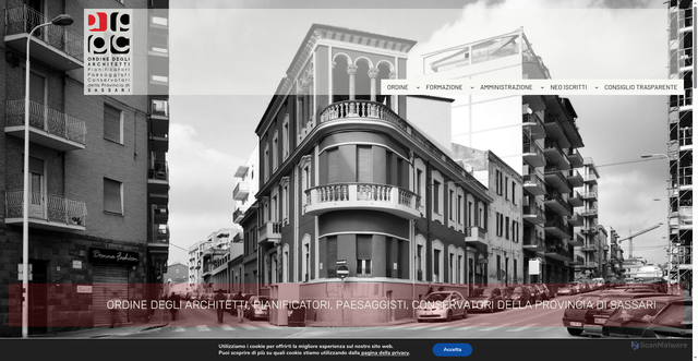Security scan screenshot of https://www.ordinearchitettisassari.it/
