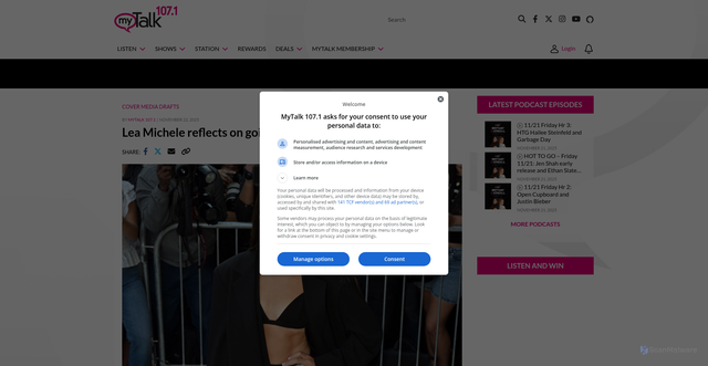 Security scan screenshot of https://stage.mytalk1071.com/lea-michele-reflects-on-going-from-broadway-to-glee/