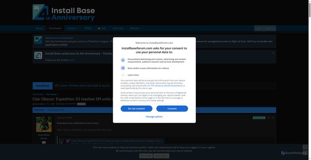 Security scan screenshot of https://www.installbaseforum.com/forums/threads/clair-obscur-expedition-33-reaches-5m-units-sold.4064/