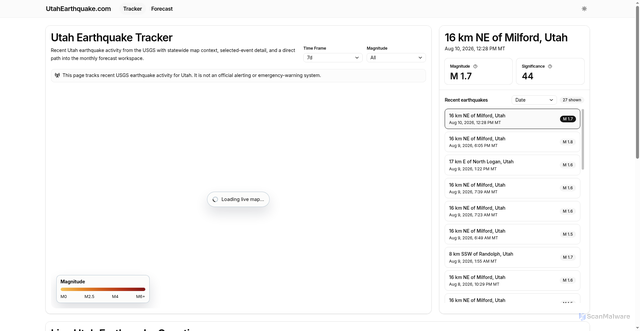 Security scan screenshot of https://utahearthquake.com/