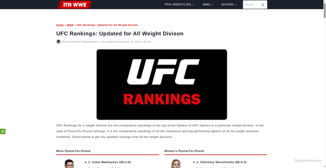 Security scan screenshot of https://www.itnwwe.com/mma/ufc-rankings/