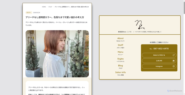 Security scan screenshot of https://hair-salon-nora-web-test.pages.dev/blog/bleachless-transparent-color-guide/
