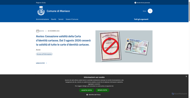 Security scan screenshot of https://comune.maniace.ct.it/it