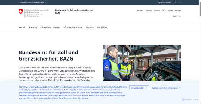Security scan screenshot of https://www.bazg.admin.ch/de