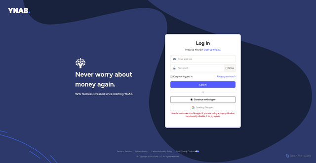 Security scan screenshot of https://app.ynab.com