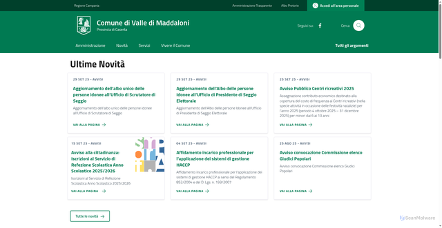 Security scan screenshot of https://comune.valledimaddaloni.ce.it/