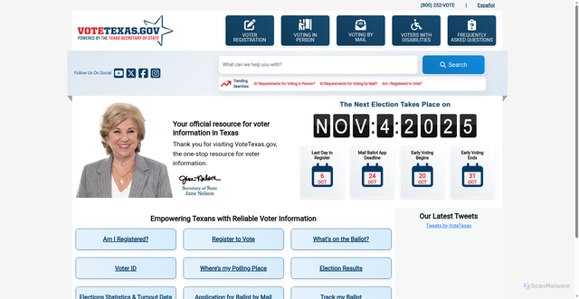 Security scan screenshot of https://www.votetexas.gov/
