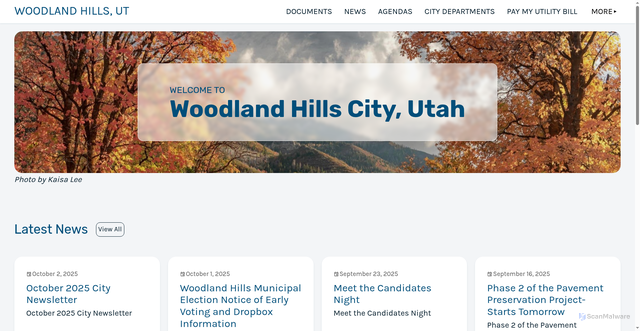 Security scan screenshot of https://www.woodlandhills-ut.gov/