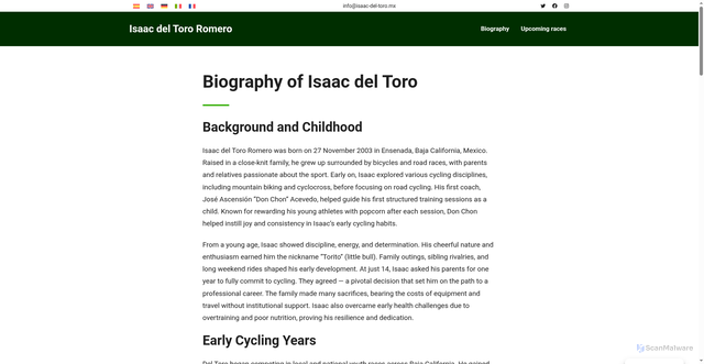 Security scan screenshot of https://www.isaac-del-toro.mx/en/biography-isaac-del-toro/