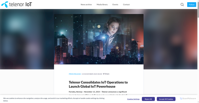 Security scan screenshot of https://www.mynewsdesk.com/telenor_connexion/pressreleases/telenor-consolidates-iot-operations-to-launch-global-iot-powerhouse-3415939