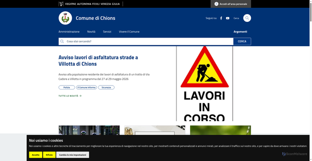 Security scan screenshot of https://www.comune.chions.pn.it