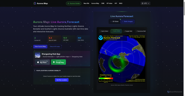 Security scan screenshot of https://auroramap.app/