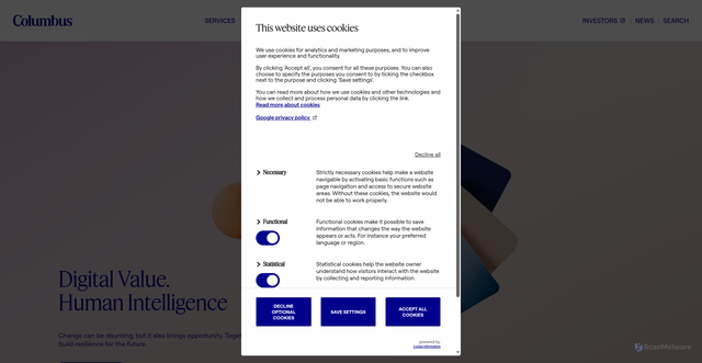 Security scan screenshot of https://columbusglobal.com
