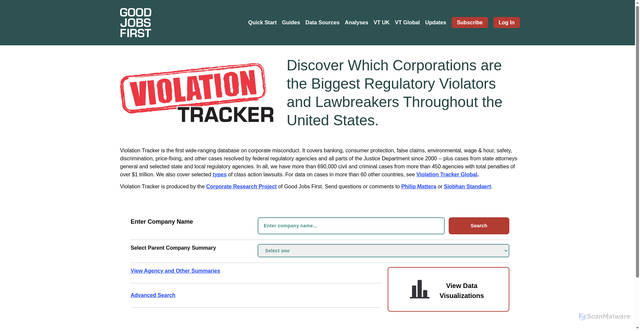 Security scan screenshot of https://violationtracker.goodjobsfirst.org/