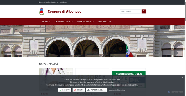 Security scan screenshot of https://www.comune.albonese.pv.it/it-it/home
