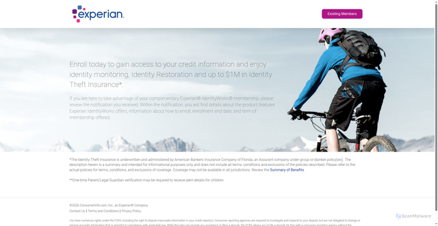Security scan screenshot of https://www.experianidworks.com