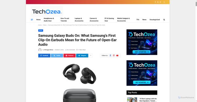 Security scan screenshot of https://techozea.com/samsung-galaxy-buds-on/