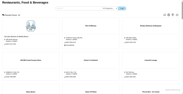 Security scan screenshot of https://cm.antiochchamber.org/list/ql/restaurants-food-beverages-22