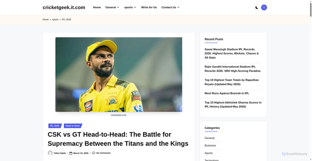 Security scan screenshot of https://cricketgeek.it.com/csk-vs-gt-head-to-head-ipl-records-stats/