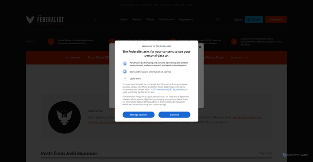 Security scan screenshot of https://thefederalist.com/author/joshhammer/