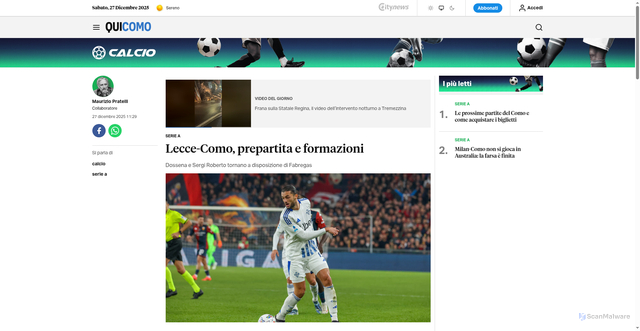 Security scan screenshot of https://www.quicomo.it/sport/calcio/lecce-como-prepartita-formazioni.html
