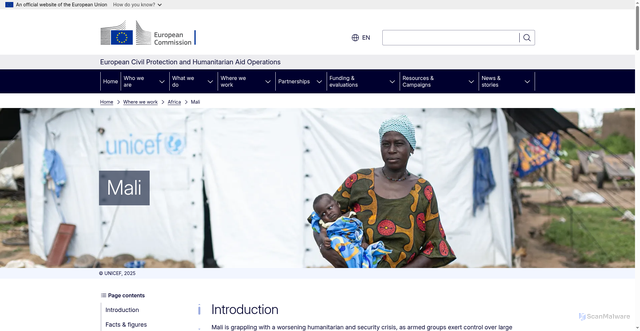 Security scan screenshot of https://civil-protection-humanitarian-aid.ec.europa.eu/where/africa/mali_en
