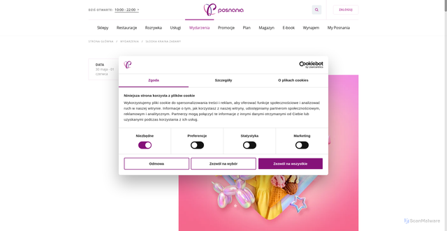 Security scan screenshot of https://posnania.eu/wydarzenia/slodka-kraina-zabawy/