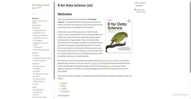 Security scan screenshot of https://r4ds.hadley.nz/