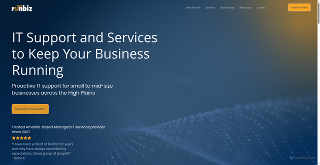 Security scan screenshot of https://run.biz