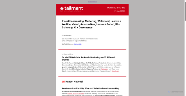 Security scan screenshot of https://r.brevo.etailment.de/mk/mr/sh/1t6AVsd2XFnIGDWTUguTiR1WDvs0MY/FeHOKaotrFDe