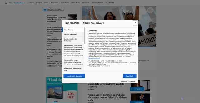 Security scan screenshot of https://www.reporternews.com/videos/news/politics/2026/10/07/trumps-approval-ratings-underwater-ahead-of-midterm-elections/92132630007/